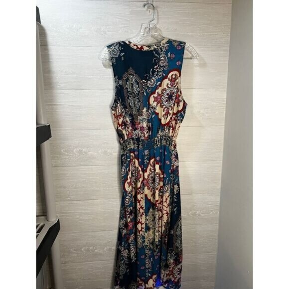 Printed Midi Dress Sleeveless Smocked Waistline Small - Picture 2 of 7